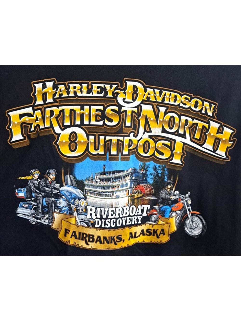 Harley-Davidson XL Black Farthest North Outpost Fairbanks Alaska T-Shirt